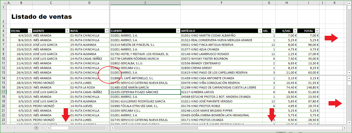 dividir una hoja de excel en cuatro