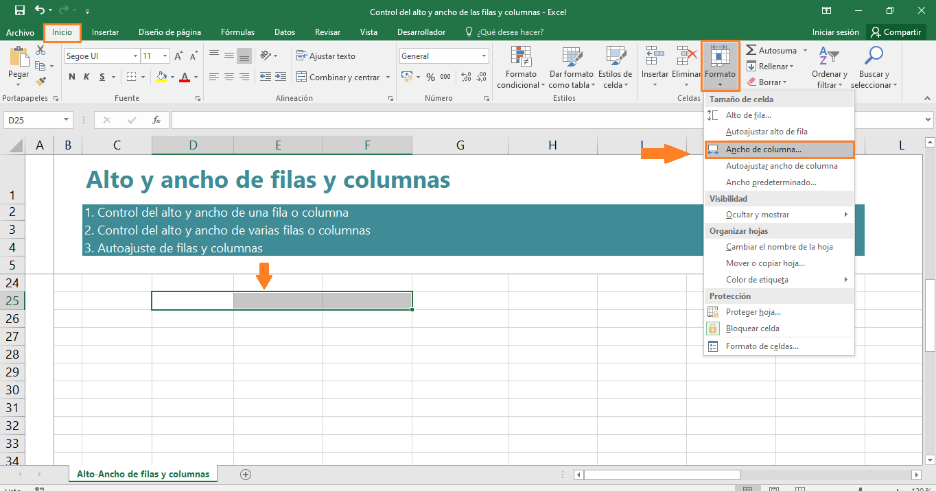 ancho de columna en excel