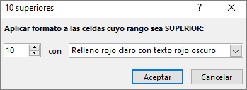 REGLA DE LOS 10 SUPERIORES CON FORMATO CONDICIONAL