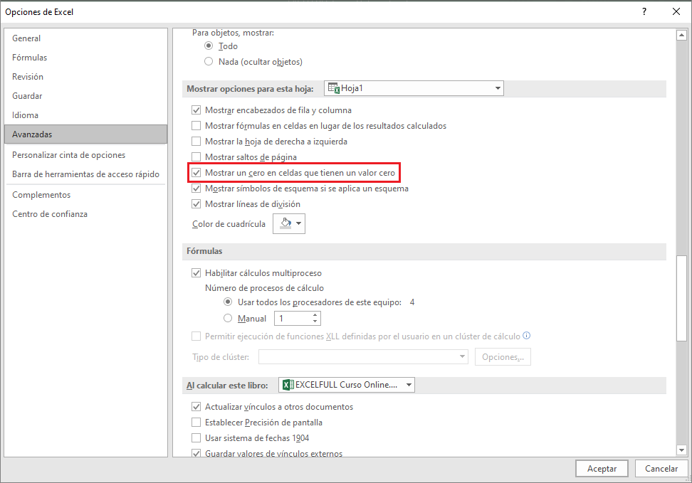 MOSTRAR U OCULTAR VALORES CERO EN EXCEL