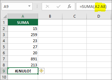 ERRORES EN FÓRMULAS: #¡NULO!