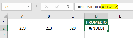 ERRORES EN FÓRMULAS: #¡NULO!