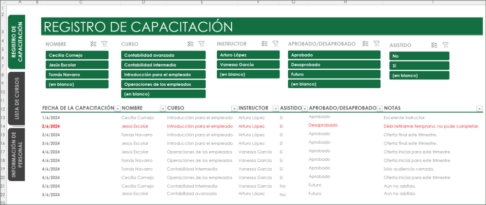 [PLANTILLA] CAPACITACIÓN DE EMPLEADOS CON EXCEL