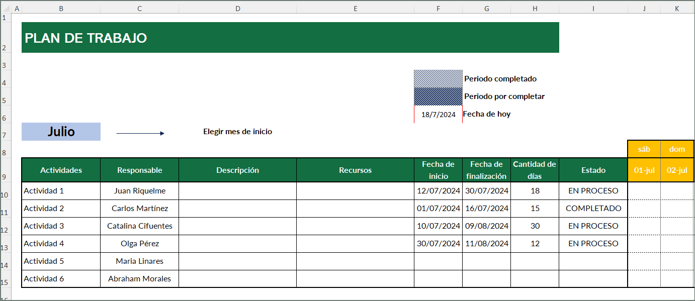 PLAN DE TRABAJO EN EXCEL