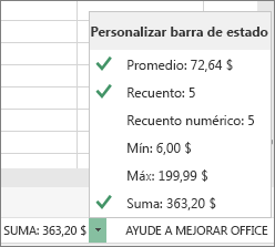 datos de resumen