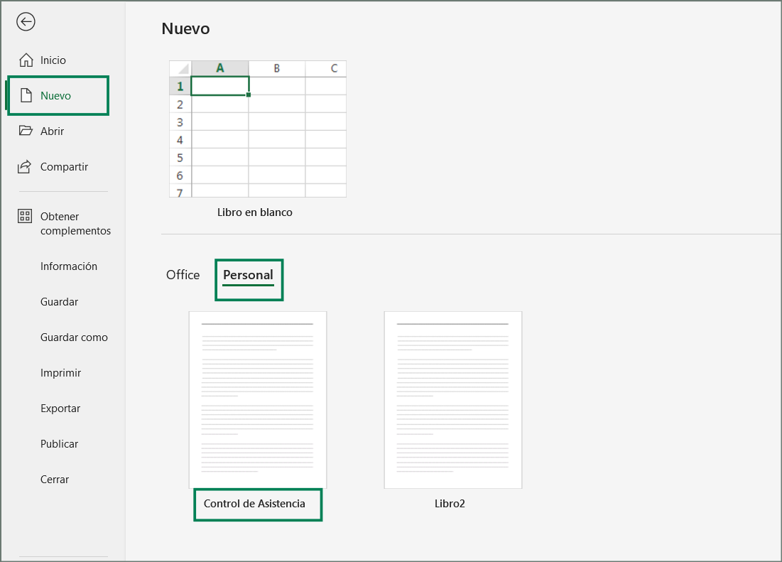 guardar un libro de Excel como plantilla