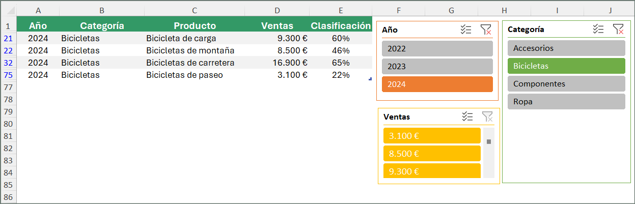 segmentación de datos en Excel, filtrar