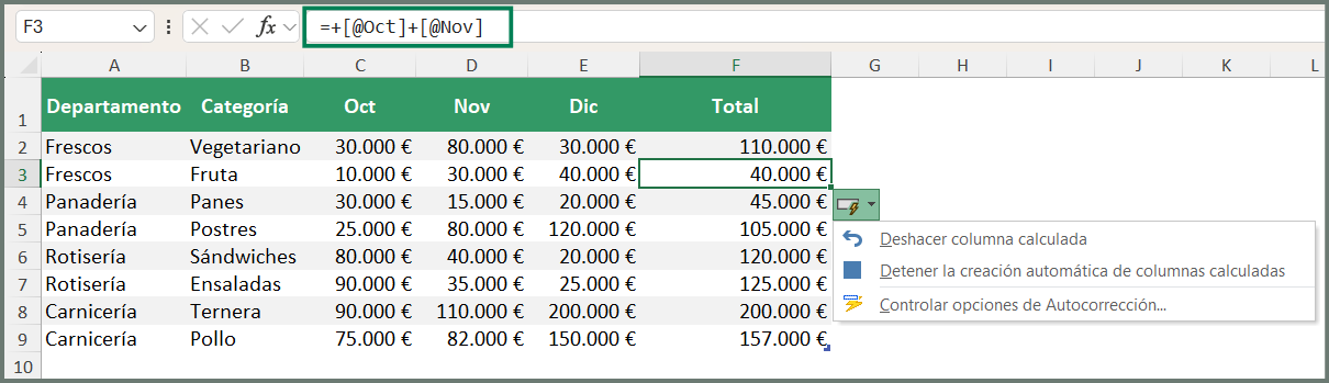 columnas calculadas, tablas