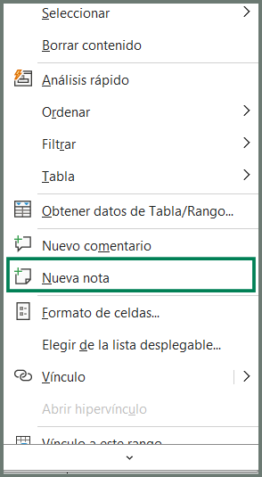 comentarios y notas en Excel, colaboración