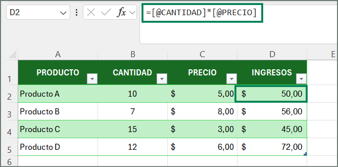 referencias estructuradas, tablas