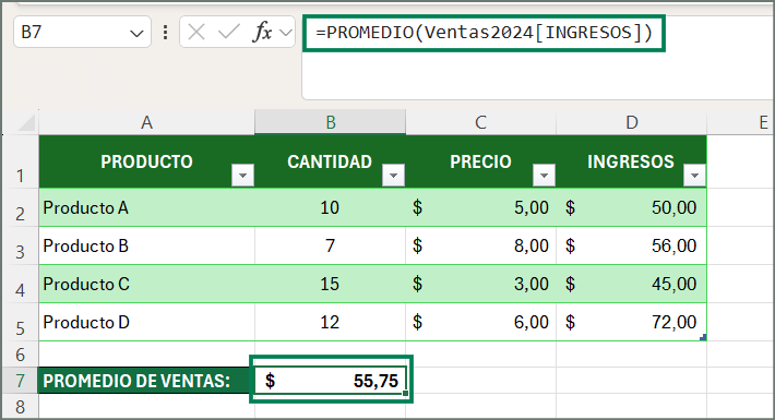 referencias estructuradas, tablas