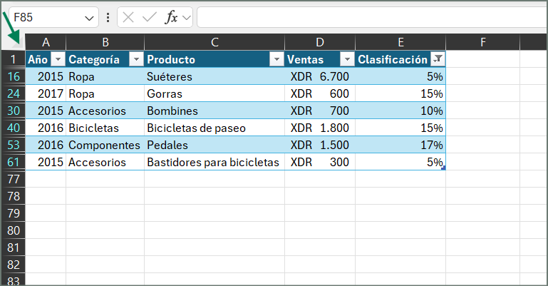 vistas de hoja en Excel