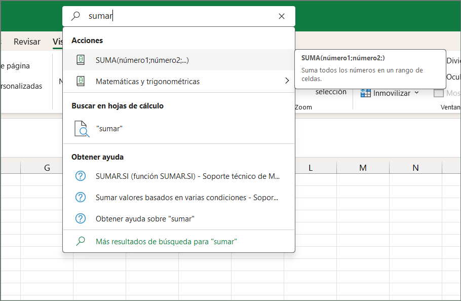 barra de búsqueda en Excel, Excel 365