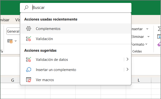 barra de búsqueda en Excel, Excel 365