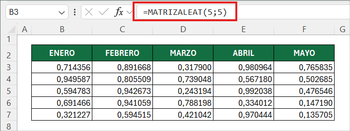 función MATRIZALEAT