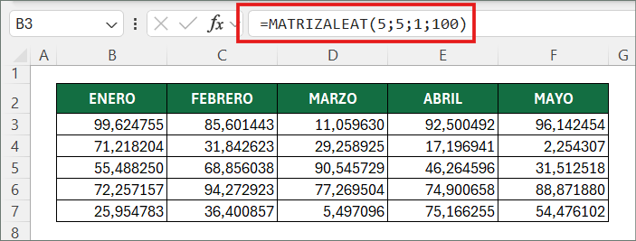 función MATRIZALEAT