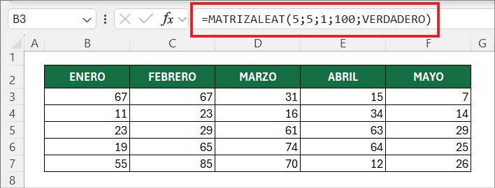 función MATRIZALEAT
