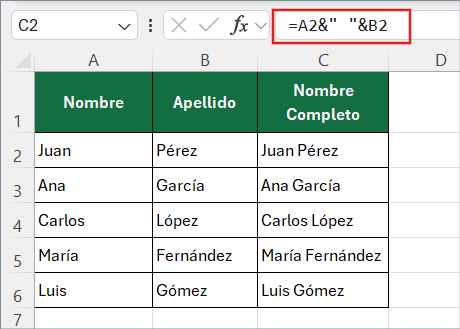 operadores en fórmulas de Excel