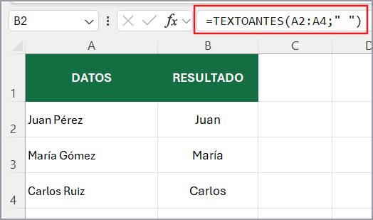 función TEXTOANTES