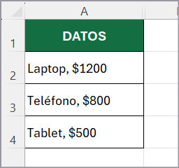 función DIVIDIRTEXTO en Excel