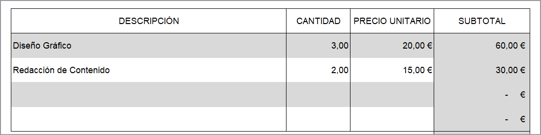 Factura en Excel