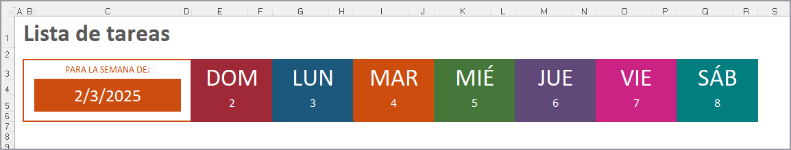 lista de tareas semanales en Excel