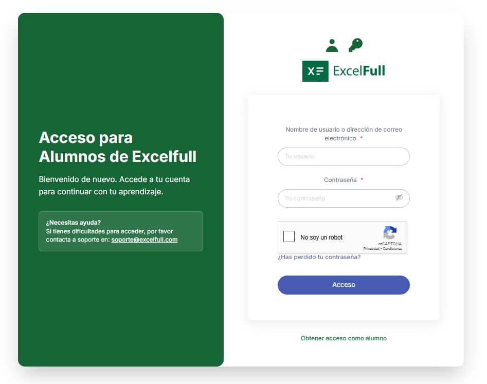 Plataforma de cursos de Excelfull en una laptop